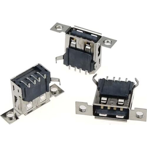 2-5Pcs USB 2.0 Female Jack 4Pin Usb Port Dock Tail Charging Connector Socket With Screw Holes