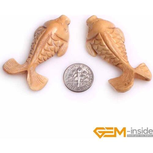 22x53mm Big Large White Animal Fish Carved Bone Cabochon Beads For Jewelry Making Bulk 3 PCS Wholesale