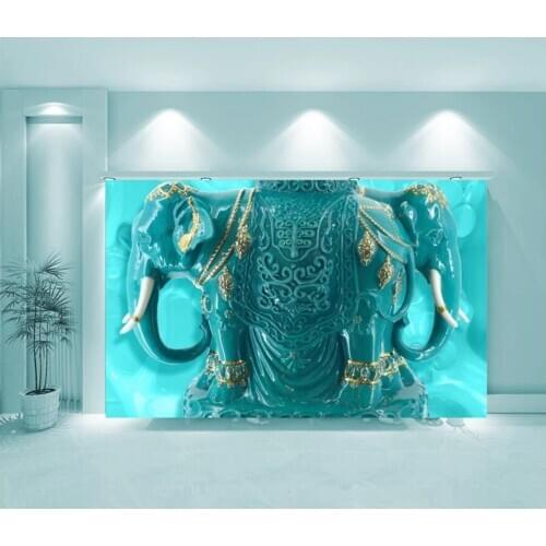 Custom photo 3d wallpaper Green elephant relief background living room home decor 3d wall murals wallpaper for walls 3 d