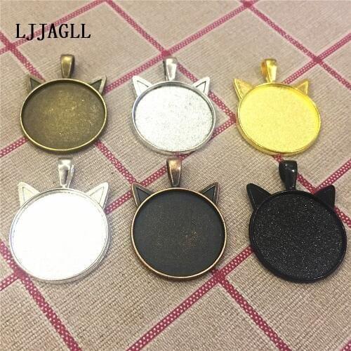 6pcs 25mm 6colors Gold/silver/copper Necklace Pendant Diy Setting Cabochon Cameo Base Cat Ear Blank Tray Bezel Jewelry Findings
