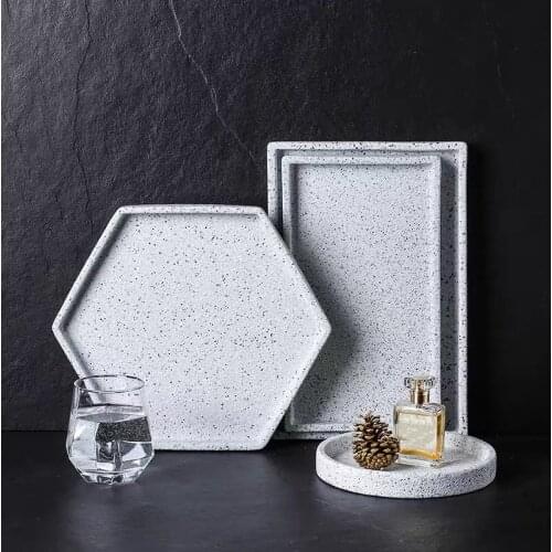 Big Size Geometric Concrete Tray Mold Rectangular Cement Decor Tray Mold Round Home Storage Tray Epoxy Resin Clay Silicone Mold