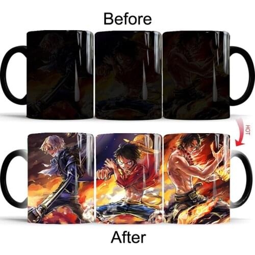 One Piece luffy Mug 350ml/12oz Morphing Coffee Mugs Novelty Heat Changing Color Transforming Tea Mugs