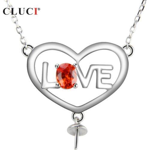CLUCI 925 Sterling Silver Love Heart Pendant Necklace Women Valentine Day Gift Jewelry Silver 925 Zircon Necklace SN034SB
