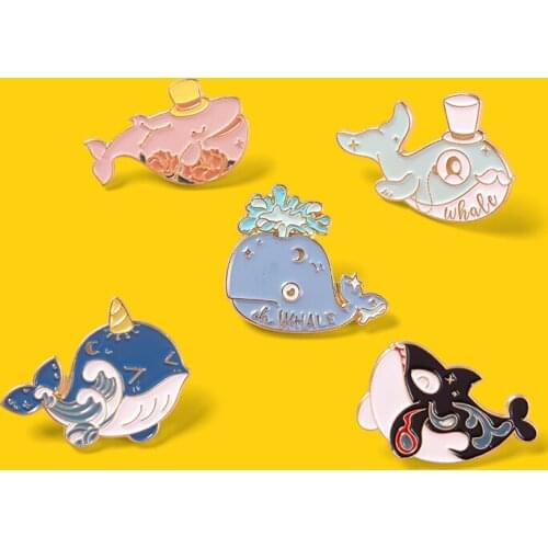 Whale Shark Enamel Pins Marine Animals Hat Glasses Spray Water Custom Brooches Accessories Backpack Badge Gift for Ocean lover
