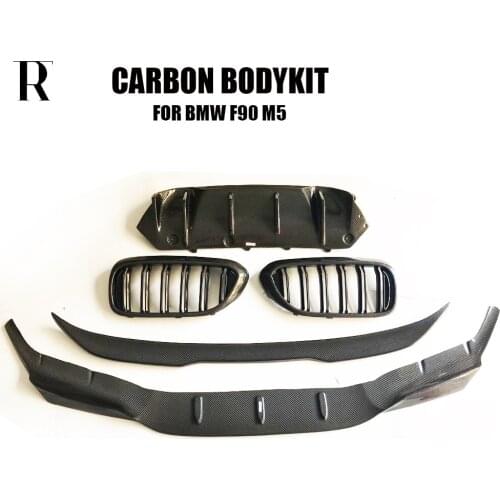 F90 M5 Real Carbon Fiber Bodykit Racing Car Styling Body Kit Front Lip & Side Skirt & Diffuser & Grille & Trunk Spoiler