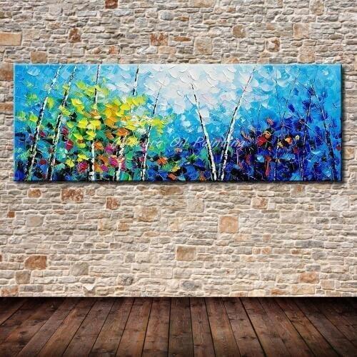Mintura Art Hand Painted Palette Knife Tree Landscape Oil Paintings on Canvas Modern Wall Picture For Living Room Home Decor