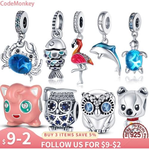 CodeMonkey 100% 925 Sterling Silver Playing Kitten Cat Blue CZ Charm Beads fit Charm Bracelet & Bangles DIY Jewelry Making C708