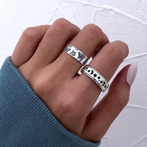 Korean Fashion Butterfly Star Moon Poker Spades Rings for Women Punk Vintage Trendy Spider Eyes Daisy Couple Party Jewellery