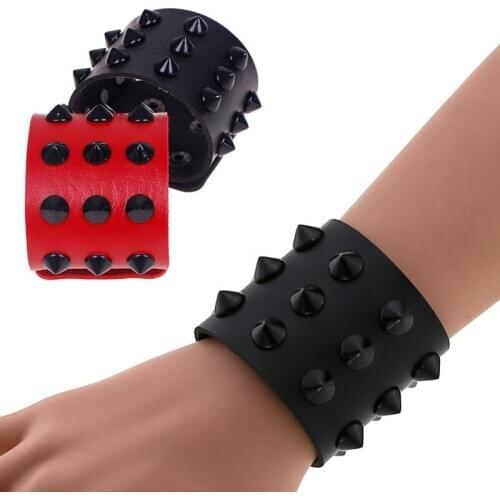 Leather Bangle Punk Wide Snap Button Wrap Bracelets Wristband For Men Women Gothic Rock Punk Bangle