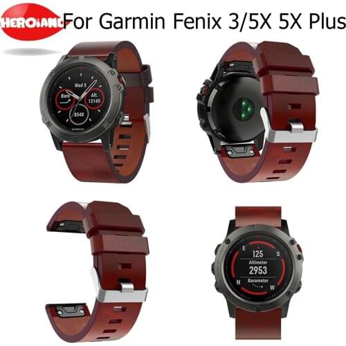 Leather Watchband Strap Replacement Strap For Garmin Fenix 5X/5X Plus Band Quick Release EasyFit bracelet For Garmin Fenix 3 HR