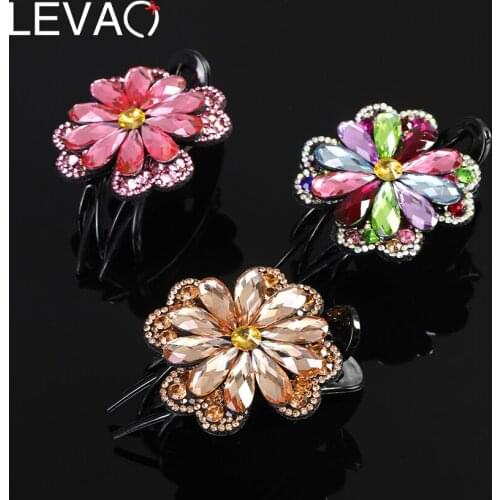 Levao 2021 New Rhinestone Hairpin Acrylic Duckbill Clip Hair Claw Barrettes Hair Clips for Women Headwear Hair Accessories