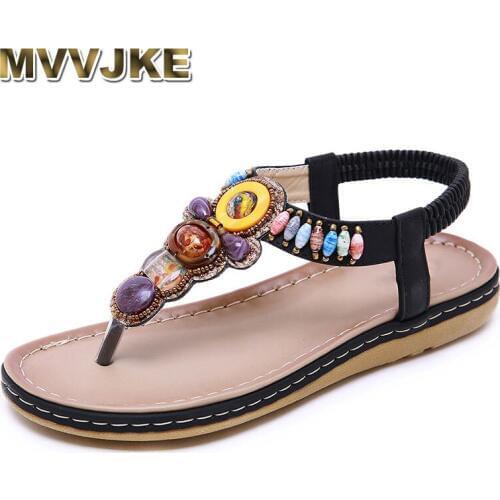 MVVJKESummer Shoes Women Bohemia Ethnic Flip Flops Soft Flat Sandals Woman Casual Comfortable Plus Size Flats Sandals
