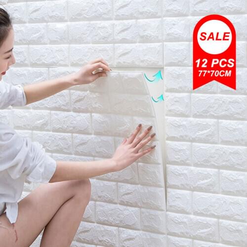 3D Wallpaper Brick Wall Sticker Waterproof Stickers Wall Papers Home Decor Bedroom Kids Room Self-Adhesive Wallpaper Brick 12pcs