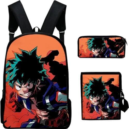 2021 New 3pcs/Set Backpack My Hero Academia Fashion Backpack Shoulder Bags 3D Print Hip hop School Bag Mochilas Student Backpack