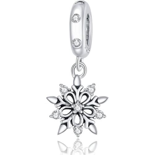 Authentic 100% 925 Sterling Silver Crystal Snowflake silver Charm for Original Bracelet Women DIY Beads Jewelry Making