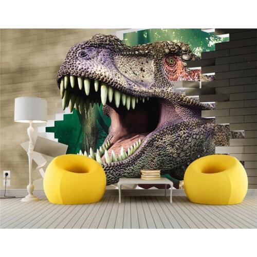 Custom Photo Wallpaper Large Mural Wall Sticker 3D Brick Wall Residual Wall Jurassic Dinosaur TV Backdrop Wall