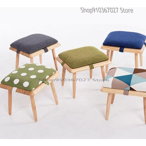 Simple Fabric Solid Wood Small Stool Wood Shoe Stool Childrens Small Bench Creative Coffee Table Low Sofa Stool