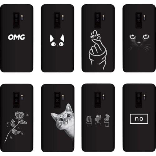 QAQsam Silicone Cover For Samsung Galaxy S9+ Case Painting Flower Cat Moon Matte Phone Cases Funda