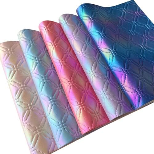 135x30cm Rainbow Iridescent Embossed Quilted PU Faux Leather Fabric Sheet for Making Shoe/Bag/Purse/Cover/Sofa/Craft/Decoration