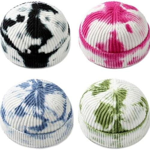 Brimless Hats Hip Hop Beanie Skullcap Tie Dye Knitted Hat Women Men Acrylic Unisex Casual Solid Pumpkin Portable Melon Cap