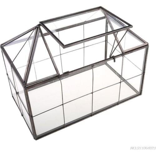 Glass Terrarium Jewelry Box Clear Glass Box Geometrical Box ,House Shape Close Glass Geometric Terrarium Tabletop Succulent se3