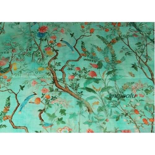 Summer pure ramie printed clothing fabric, high-count high-density fine robe dress top fabric
