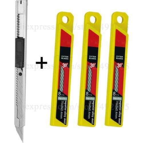 30PCS Trimmer Sculpture 30 Degree Blades + 1PC Utility Knife Car Styling Carbon Fiber Vinyl Film Sticker Art Cutter E02+3E03