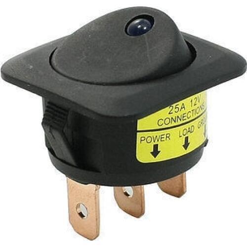 Free shippingSPST Panel Mounted 3P Blue Indication Light Snap in Rocker Car Switch 12VDC 25A