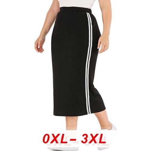 Spring Striped Knitting Womens Plus Size Skirts Casual Elastic Waistband Pencil Skirt Black Bodycon Women Large Hip Size Skirt