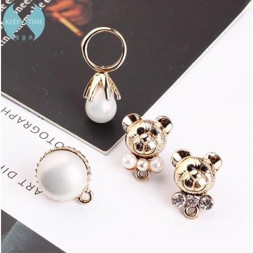 DIY handmade jewelry accessories alloy bear diamond pearl stud earrings earrings material pendant pendant
