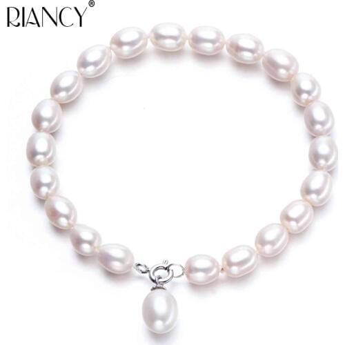 Fashion Natural Freshwater white pearl Bracelets 925 Sterling Silver for Female Wedding Jewelry classic Simple Pearl Jewelry