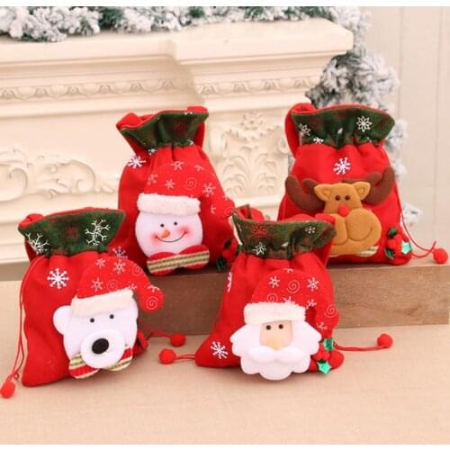 1Pc Red Plastic Candy Bags Christmas Elk Candy Sweet Treat Bags Xmas Festival Gifts Holders Bake Biscuit Cookies Packaging Bags
