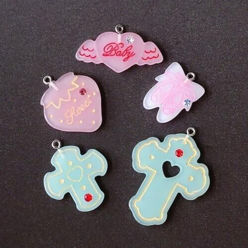 10pcs Cute Multicolor Resin Flatback Cross and Star Charms For Necklace Keychain Pendant DIY Making Accessories