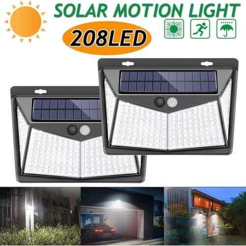 208 LED Solar Lights Outdoor Led Solar Powered Motion Sensor Lamp 3 Modes IP65 Waterproof Garden Wall Light For Patio Road