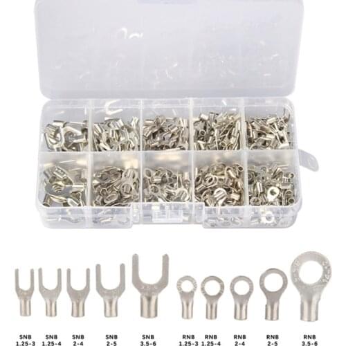 320Pc 10 In 1 Assorted Non-Insulated Ring Fork U-type Brass Terminals Assortment Kit Wire Connector Copper Crimp Spade Terminals