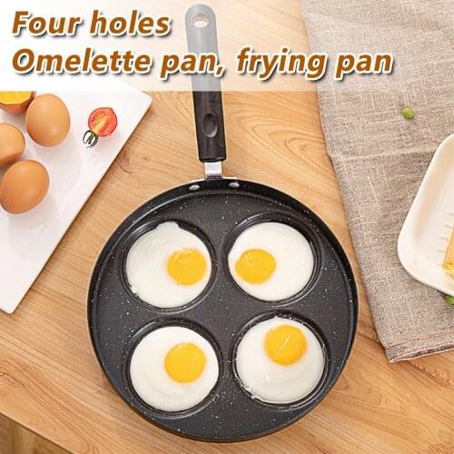 4-hole wok thick omelette tray aluminum non-stick egg omelet pancake steak ham wooden handle kitchen breakfast machine