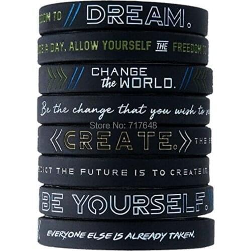 40pcs Be Yourself, Change the World, Create, & Dream Inspirational wristband silicone bracelets free shipping by epacket A