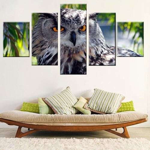 HD Print On Canvas Paintings Modern Home Decor Modular Pictures Owl Animals Wall Art 5 Pieces Posters For Living Room