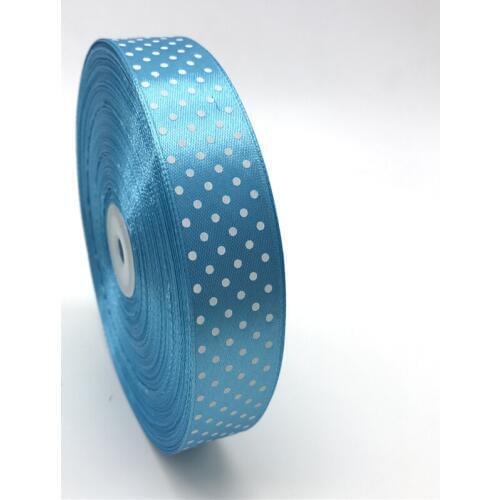 5Yards 1" 25mm Sky blue Printing Polka Dot Satin Ribbon Hair Bow Christmas Wedding Decoration DIY Sewing Craft