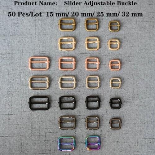 50 Pcs/Lot 15mm 20mm 25mm 32mm Metal Slides Tri-Glides Wire-Formed Roller Pin Buckles Strap Slider Adjuster Accessories SAB595