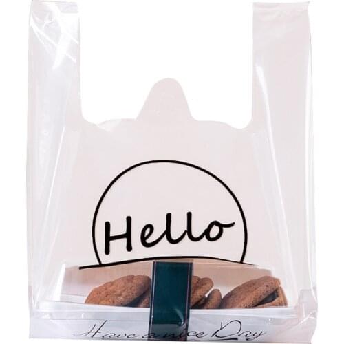 50pcs Creative Design Disposable Transparent Plastic Bag Fast Food Takeaway Packaging Bag Vest Portable Supermarket Shopping Bag