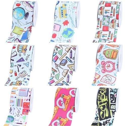 50 yards/lot) Factory wholesale price 38MM kids back to school cartoon ribbons for DIY