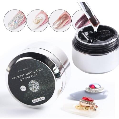 6ml 4 in 1 Strong Adhesive Nail Glue Gel Nail Art Builder UV Gel Soak Off Drill Glue Rhinestone No Wipe Top Coat Manicure PP781