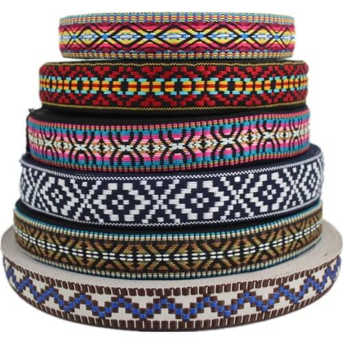 8 Colors Ethnic Jacquard Ribbon 30-33mm Geometric Woven Webbing For DIY Sewing Apparel Bag Accessories Handmade Craft 50 Yards