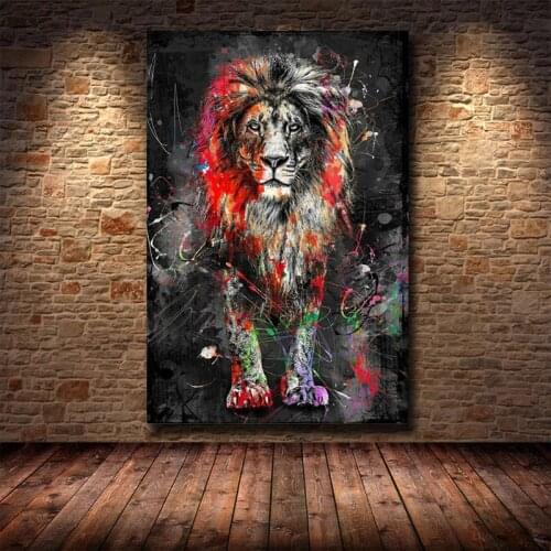 Abstract Animal Colorful Lion Graffiti Canvas Painting Wall Art Posters and Prints Pictures for Home Design Cuadros Wall Decor