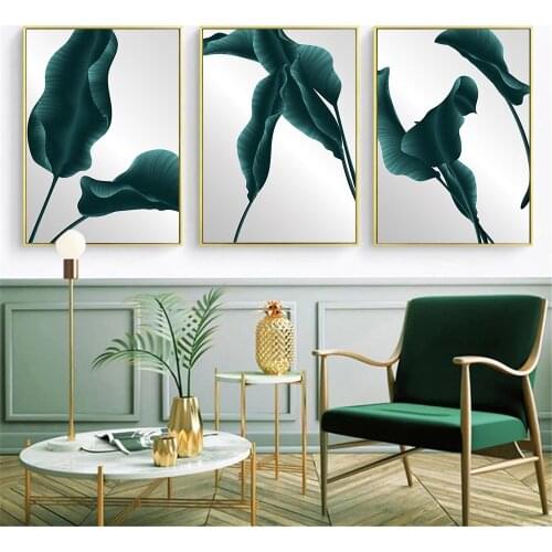 Abstract Green Leaf Poster And Prints Leaves Plant Wall Art Abstract Canvas Painting Modern Pictures Living Room Home Decoration