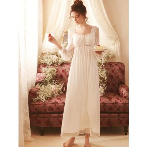 Free Shipping 2021 NEW Vintage Royal Nightgowns Womens Long White Pijamas Girl Sleepwear Lace Sweet pijama feminino