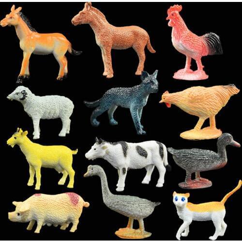 Kids Children 12PCS Mini Plastics Simulation Farm Animals Horse Sheep Pig Duck Cow Models Collection children Educational Toys