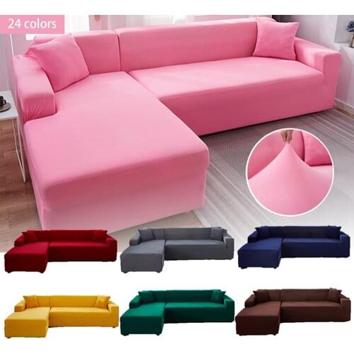 Elastic Pink Solid L Shape Protection Covers Chaise Cover Lounge Sofa Covers For Living Room Single 2 3 4 Place