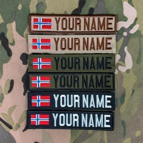 Custom Name Tape Norway Flag Embroidery Patch Hook And Loop Multicam Green ACU Black AU FG Tan